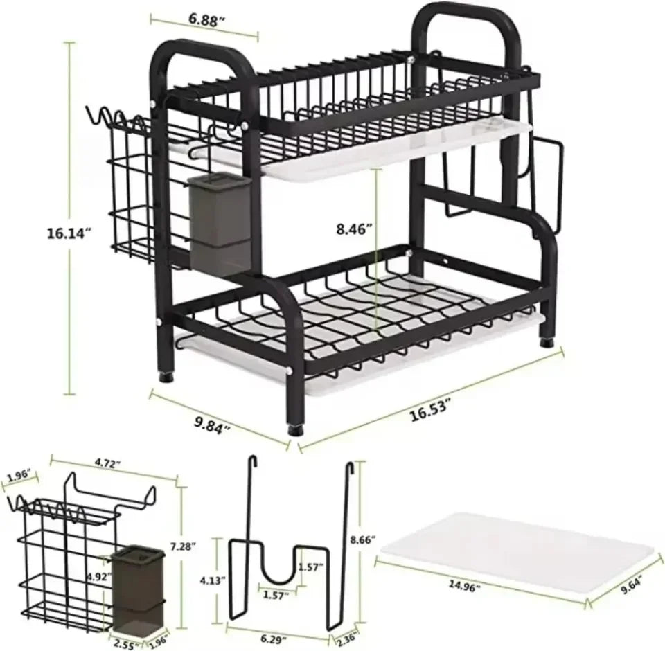 2-Tier Rust-Proof Dish Drying Rack with Drainboard Set