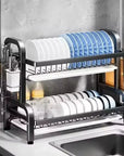 2-Tier Rust-Proof Dish Drying Rack with Drainboard Set