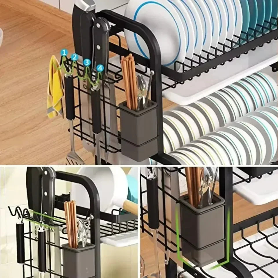 2-Tier Rust-Proof Dish Drying Rack with Drainboard Set