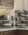 2-Tier Rust-Proof Dish Drying Rack with Drainboard Set