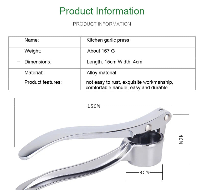 Stainless Steel Garlic Press Crusher