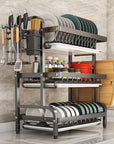 2-Tier Rust-Proof Dish Drying Rack with Drainboard Set