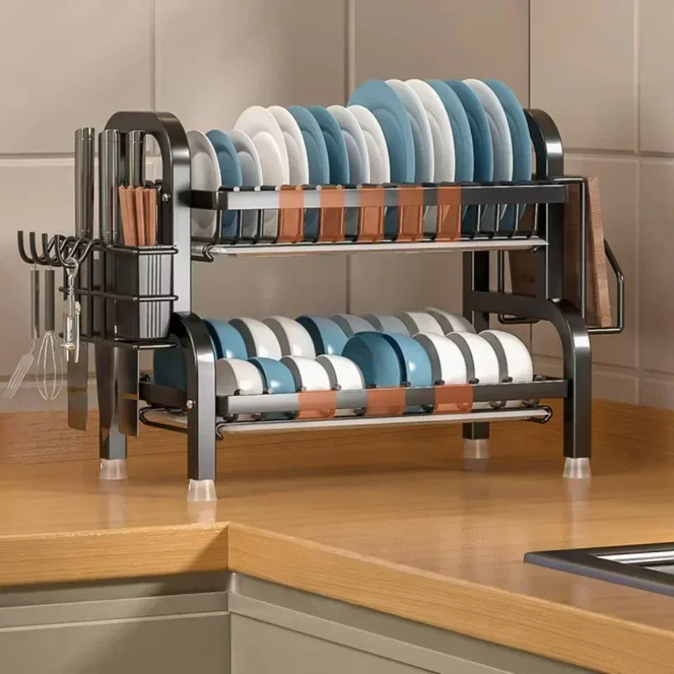 2-Tier Rust-Proof Dish Drying Rack with Drainboard Set