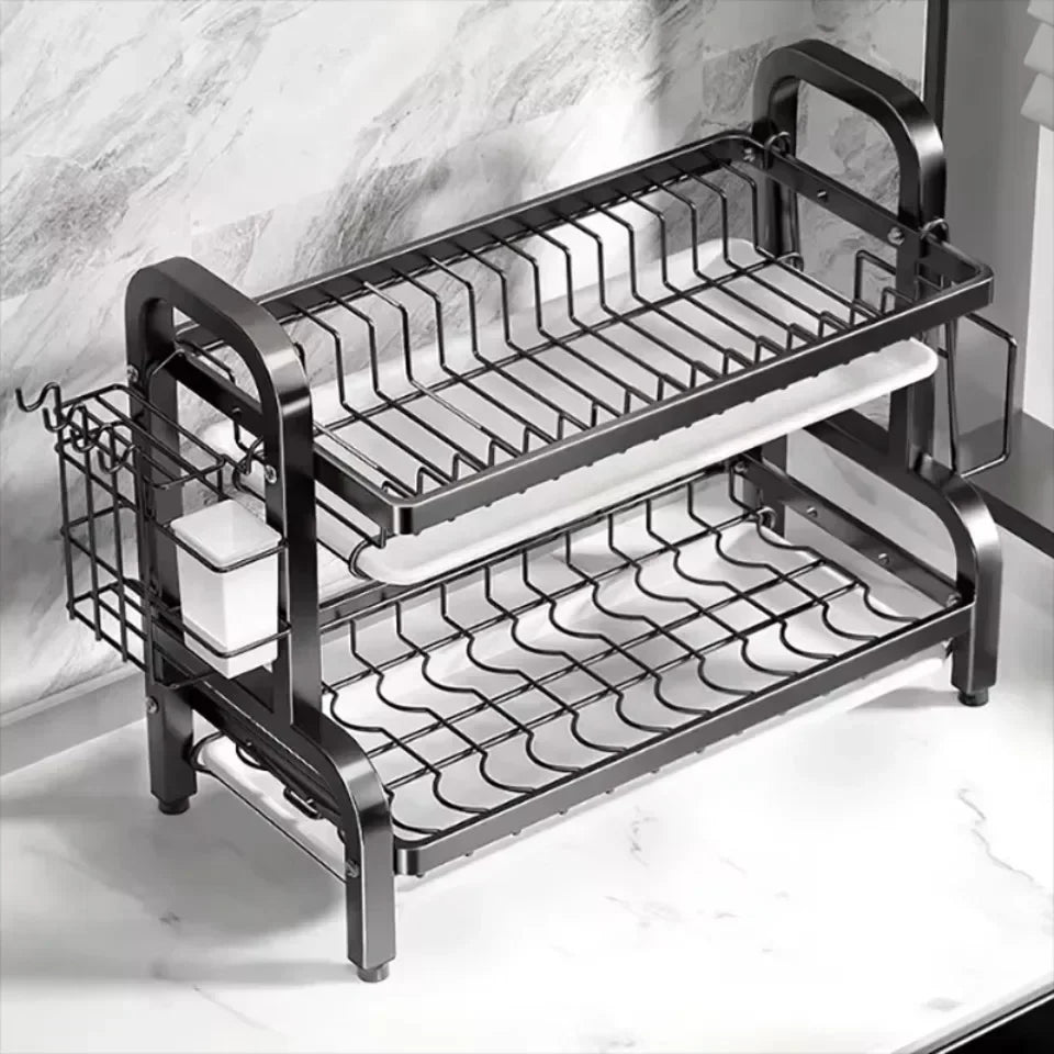 2-Tier Rust-Proof Dish Drying Rack with Drainboard Set