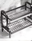 2-Tier Rust-Proof Dish Drying Rack with Drainboard Set