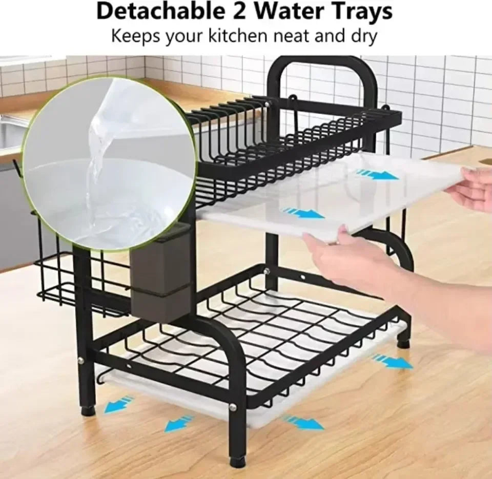 2-Tier Rust-Proof Dish Drying Rack with Drainboard Set